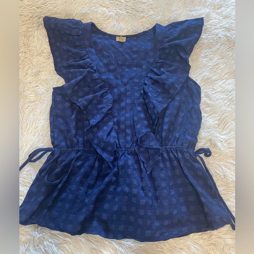 Elegant Navy Ruffle Top